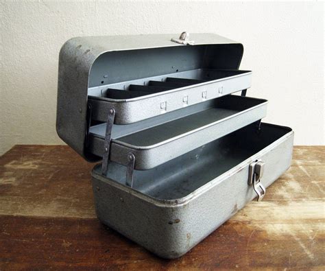 vintage metal rectangular tool or tackle box|Vintage Metal Tackle Box for sale .